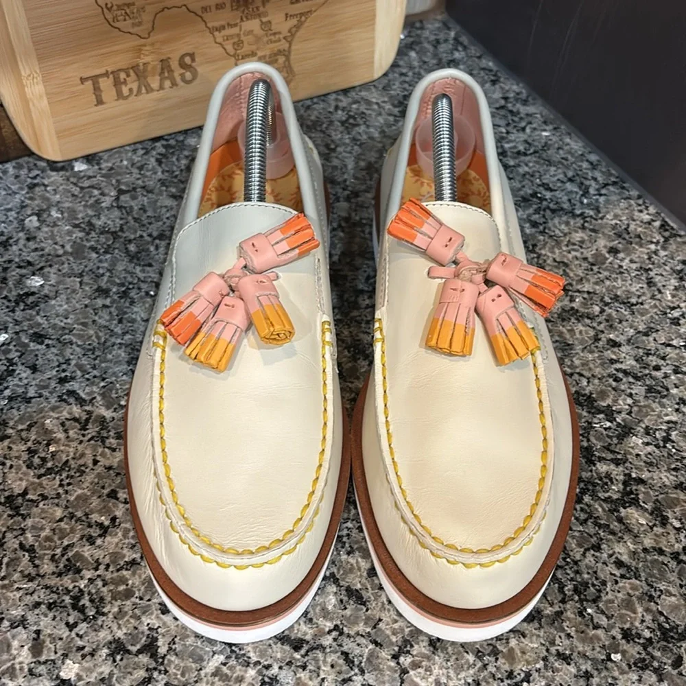 Sperry Top-sider Men’s Captains Tassel Ivory Leather Loafer Size 9 1/2